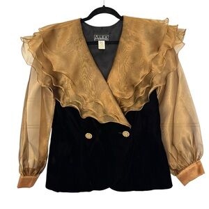 Vintage 80s Alex Evenings Velvet and Organza Party Top
